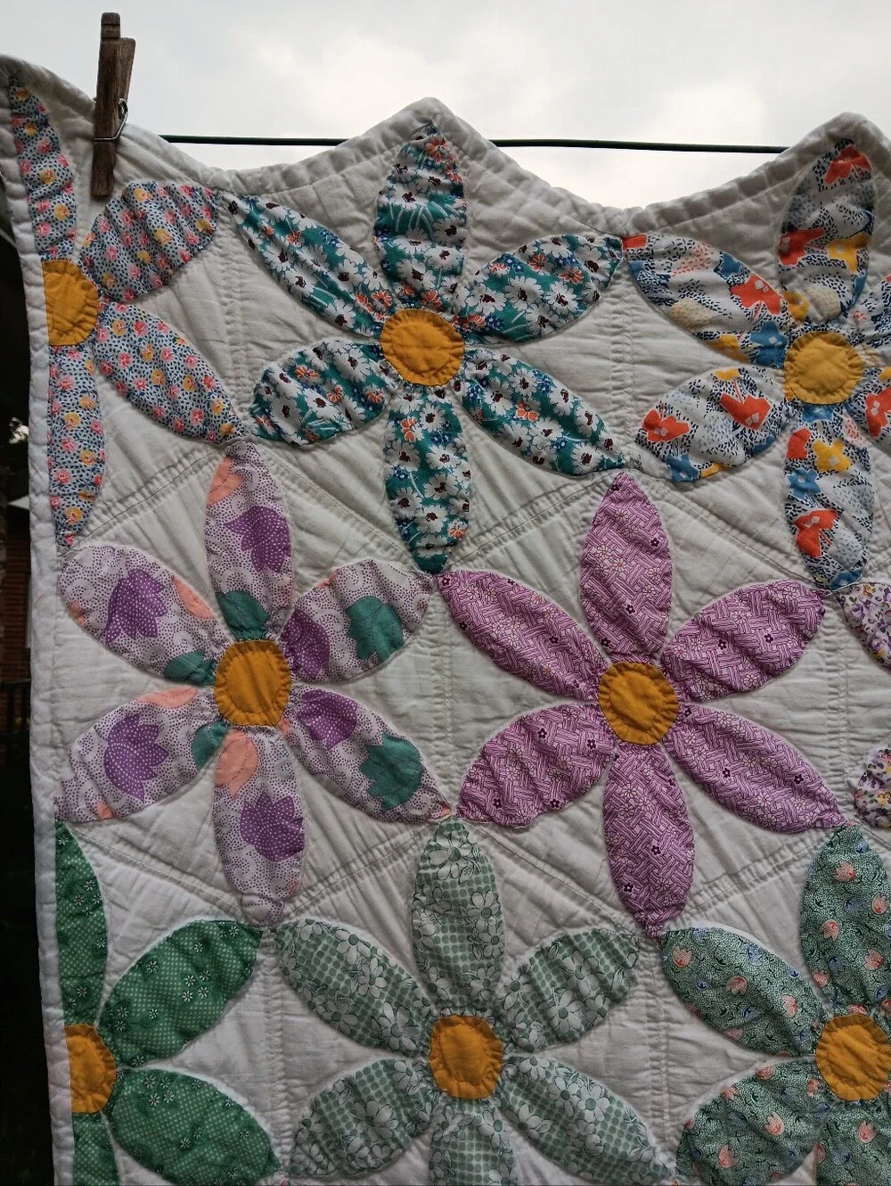 Handmade Floral Patchwork Quilt in Pastel Colors